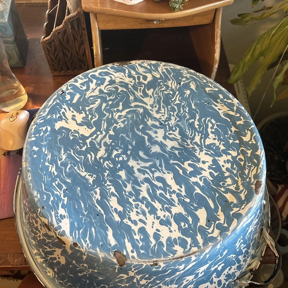 Vintage Enamel Ware Graniteware‎ Tub Basin Farm House Handle Bowl 19
